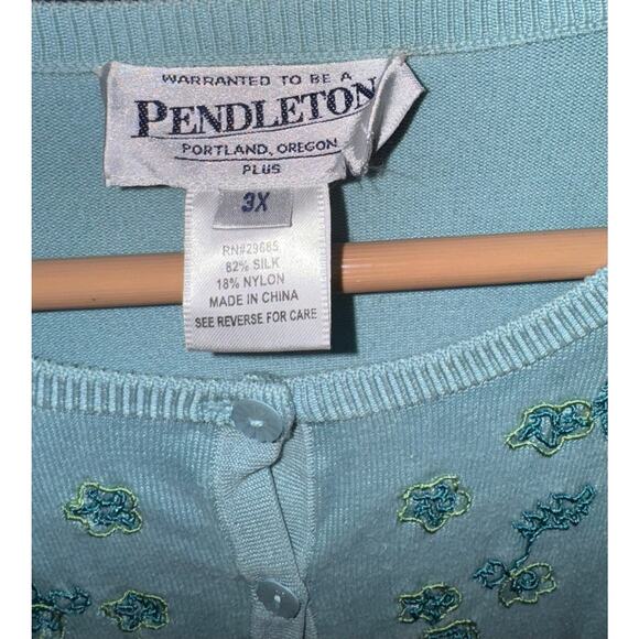 Vintage Pendleton Silk Blend Cardigan Womens 3X Garden Floral Embroidered Costal - Picture 4 of 4